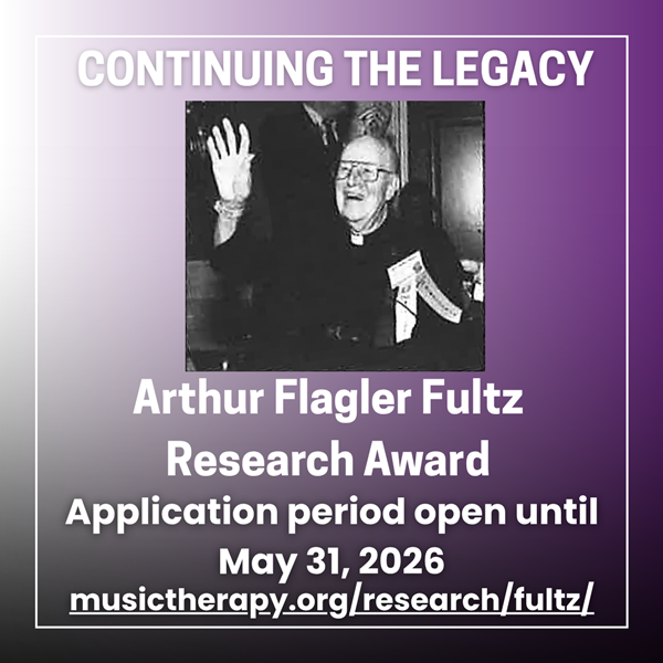    Uploaded image Please provide alt text for this image:   Alt text:  Graphic from the American Music Therapy Association reading “AMTA Call for Service.” Text asks, “Passionate about music therapy?” and invites members to “Serve our national organization, elevate our community, and be part of moving the Association forward.” Bullet points: “Let us know your interest,” “Complete the Call for Service,” and “Volunteer with AMTA.”   Uploaded image DO thje same for this file:   Alt text:  Banner graphic reading “MTR 2025: Spotlight on Music Therapy Research Symposium Supplement.” Center text includes “AMTA-U Music Therapy Continuing Education.” Decorative elements include a treble clef with musical notes on the left and a multicolored abstract logo with a heart, hand, and treble clef on the right, framed by teal and purple borders.   Uploaded image Same request:   Alt text:  Graphic from the American Music Therapy Association titled “AMTA Board of Directors – Assembly Delegates.” Includes headshots and titles of eight individuals: BriAnne Weaver (Speaker of the Assembly), Krista Cole-Furstenberg (Assistant Speaker), Nicole Hahna (Representative–MAR), Steven Franco-Santiago (Representative–SER), Leigh Ann Foor (Alternate–GLR), Laurie Peebles (Alternate–SER), Corinne Pickett (Alternate–WRAMTA), and Lauren Stoner (Alternate–MAR).   Uploaded image same for this photo:    Alt text:  Collage of three black-and-white photos labeled “Tom and Lucy Ott,” “David Ott,” and “Arthur Flagler Fultz.” The top image shows a couple seated at a small table. The bottom left shows a bearded man wearing glasses. The right image shows an older man smiling and raising one hand, wearing a clerical collar and name badge.   Uploaded image same request    Alt text:  Collage of black-and-white photos labeled “Tom and Lucy Ott,” “David Ott,” and “Arthur Flagler Fultz,” alongside the American Music Therapy Association logo. The top image shows a couple seated at a small table. The bottom left shows a bearded man wearing glasses. The right image shows an older man smiling and raising one hand, wearing a clerical collar and name badge.   Uploaded image same request:  Alt text:  Graphic with the headline “Continuing the Legacy” featuring a black-and-white photo of Arthur Flagler Fultz raising his hand and smiling. Text reads: “Arthur Flagler Fultz Research Award. Application period open until May 31, 2026.” Includes the link “musictherapy.org/research/fultz/.”