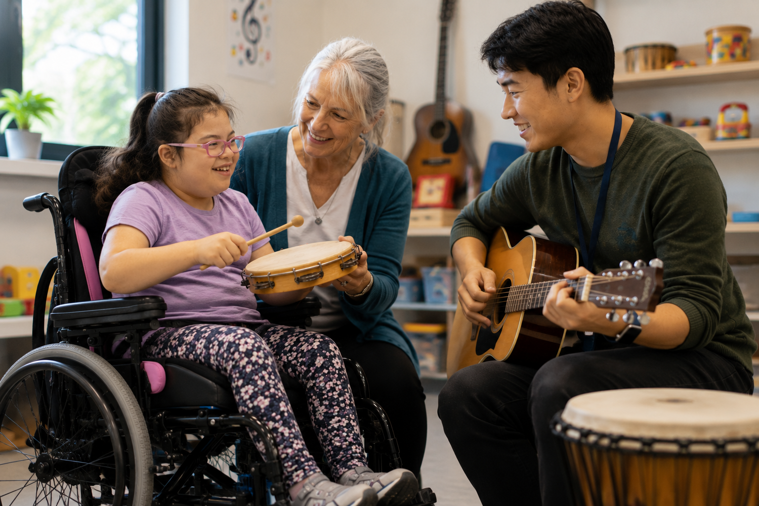 Music Therapy Session with Child Using Wheelchair Wide