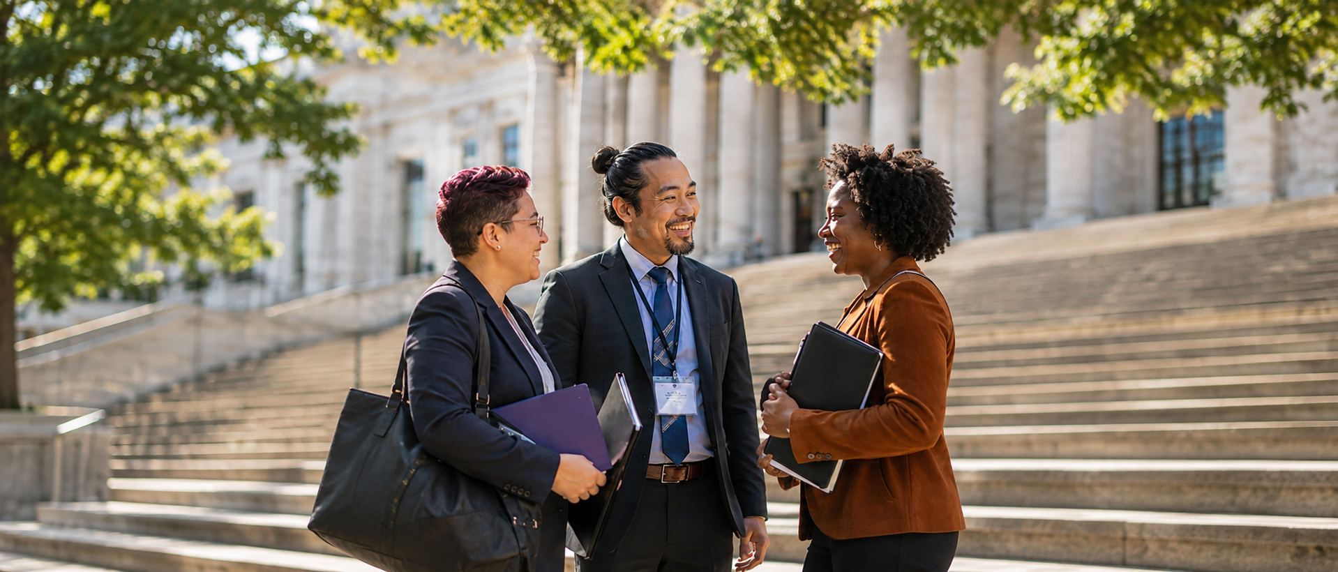 Professionals Chatting on Government Steps