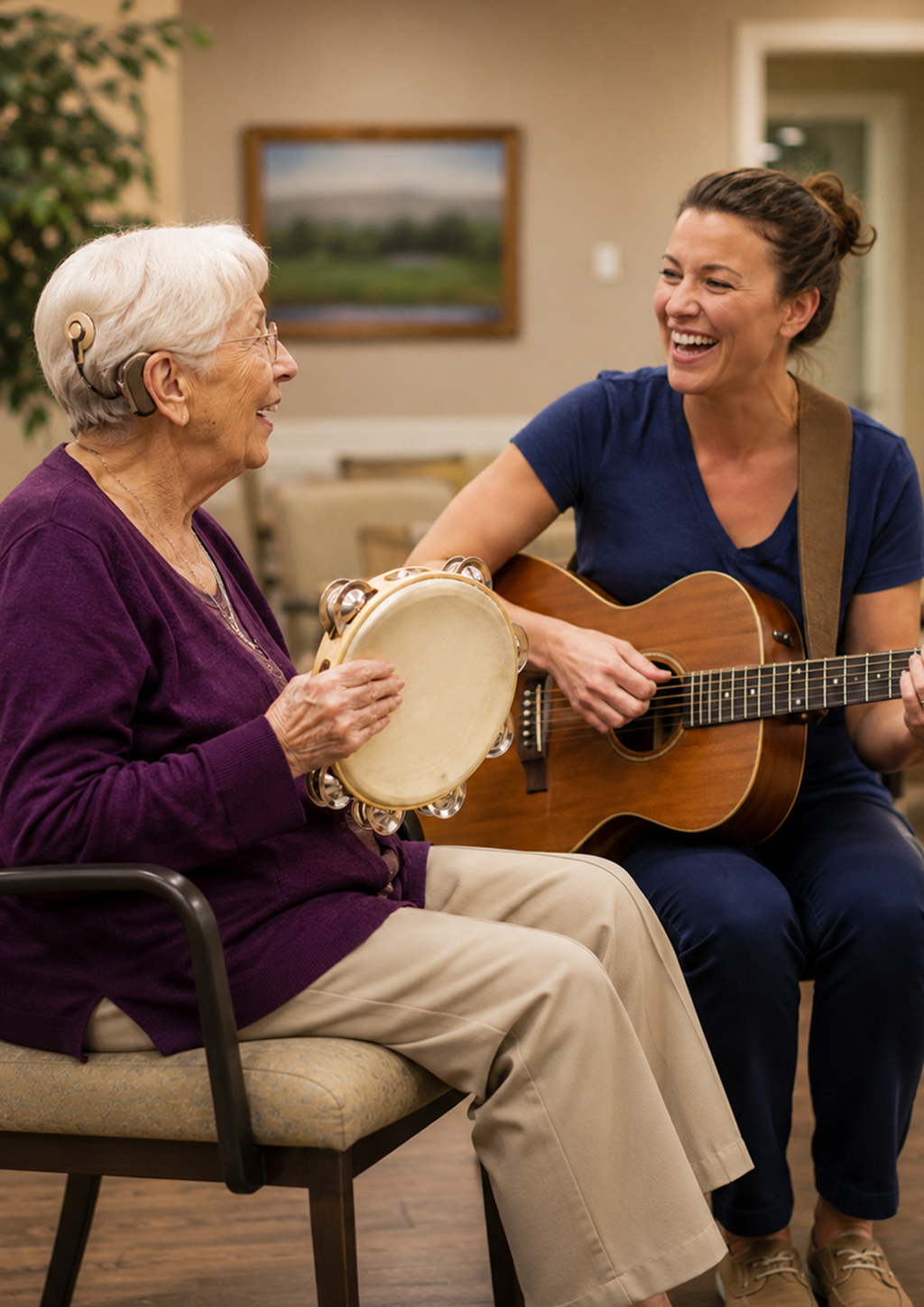music-therapy-elderly-woman-hearing-loss-tambourine-session